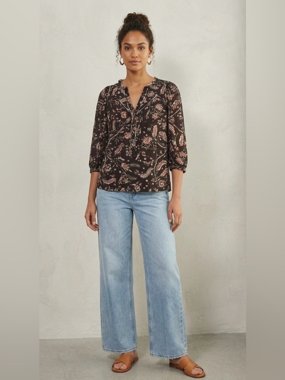 ba&sh Caia Brown Pink Floral Print Blouse in Carbone Size XS